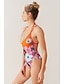 preiswerte Einteiler-Damen Grundlegend Schwarz Orange Bandeau Cheeky-Bikinihose Hohe Taillenlinie Bikinis Bademode Badeanzug - Blumen Geometrisch mit Schnürung Druck S M L Schwarz