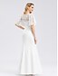 cheap Wedding Dresses-Mermaid / Trumpet Wedding Dresses Jewel Neck Floor Length Spandex Lace Polyester Short Sleeve Simple Casual Illusion Detail Elegant with Lace Insert 2021