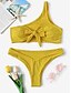 preiswerte Bikini-Damen Grundlegend Schwarz Gelb Rote Bandeau Cheeky-Bikinihose Tie Side Bikini Bikinis Bademode Badeanzug - Solide mit Schnürung S M L Schwarz