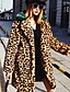 cheap Furs &amp; Leathers-Women&#039;s Faux Fur Coat Fall &amp; Winter Daily Long Coat V Neck Regular Fit Jacket Long Sleeve Leopard Light Brown