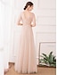 economico Bridesmaid Dresses-Linea-A Vestito da damigella A V Manica corta Elegante Lungo Tulle / Con strass con Lustrini 2021
