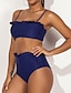 baratos Bikini-Mulheres Básico Azul Bandeau Slip Cintura Alta Tanquini Roupa de Banho roupa de banho - Sólido Frufru S M L Azul