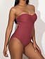 cheap One-Pieces-Women&#039;s Basic Red Bandeau Cheeky Briefs One-piece Swimwear Swimsuit - Solid Colored Ruffle S M L Red