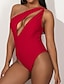 preiswerte Einteiler-Damen Grundlegend Rote Einteiler Bademode Badeanzug - Solide S M L Rote