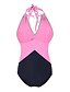 cheap One-Pieces-Women&#039;s One Piece Swimsuit Color Block Blushing Pink Light Green Navy Blue Swimwear Underwire Bathing Suits