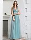 cheap Bridesmaid Dresses-A-Line Bridesmaid Dress Plunging Neck Sleeveless Elegant Floor Length Tulle / Sequined with Sequin 2021
