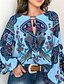 abordables Tops &amp; Blouses-T-shirt Femme du quotidien Géométrique Manches Longues Col Rond Bleu Blanche Rouge Hauts Standard