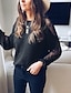 cheap Tops &amp; Blouses-Women&#039;s Blouse Solid Colored Round Neck Daily Cut Out Lace Long Sleeve Tops Basic White Black