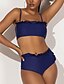cheap Bikini-Women&#039;s Basic Blue Bandeau Briefs High Waist Tankini Swimwear Swimsuit - Solid Colored Ruffle S M L Blue