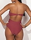cheap One-Pieces-Women&#039;s Basic Red Bandeau Cheeky Briefs One-piece Swimwear Swimsuit - Solid Colored Ruffle S M L Red