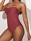 preiswerte Einteiler-Damen Grundlegend Rote Bandeau Cheeky-Bikinihose Unterhosen Einteiler Bademode Badeanzug - Solide Rüsche S M L Rote