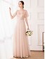 billige Bridesmaid Dresses-A-linje Brudepigekjole V-hals Kortærmet Elegant Gulvlang Tyl / Pailletter med Paillette 2021