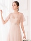 billige Bridesmaid Dresses-A-linje Brudepigekjole V-hals Kortærmet Elegant Gulvlang Tyl / Pailletter med Paillette 2021