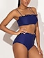 cheap Bikini-Women&#039;s Basic Blue Bandeau Briefs High Waist Tankini Swimwear Swimsuit - Solid Colored Ruffle S M L Blue