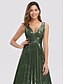cheap Maxi Dresses-A-Line Elegant Wedding Guest Prom Formal Evening Dress Plunging Neck Sleeveless Floor Length Nylon Polyester with Sequin 2021
