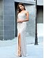 cheap Maxi Dresses-Sheath / Column Sparkle White Engagement Formal Evening Dress Spaghetti Strap Sleeveless Floor Length Sequined Polyester with Slit 2021