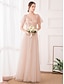 cheap Bridesmaid Dresses-A-Line Bridesmaid Dress V Neck Short Sleeve Elegant Floor Length Tulle / Sequined with Sequin 2021
