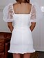 cheap Bodycon Dresses-Women&#039;s Swing Dress White Short Sleeve Polka Dot Turtleneck Slim S M L XL