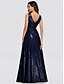 cheap Maxi Dresses-A-Line Elegant Wedding Guest Prom Formal Evening Dress Plunging Neck Sleeveless Floor Length Nylon Polyester with Sequin 2021