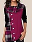cheap Tops &amp; Blouses-Women&#039;s T shirt Plaid Long Sleeve Daily Tops Purple Green