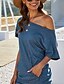 cheap T-Shirts-Women&#039;s T shirt Solid Colored Round Neck Tops Green Blue Black