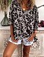 abordables T-shirts-Mujer Camiseta Leopardo Escote en Pico Tops Rosa Gris Caqui