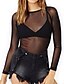 cheap Tops &amp; Blouses-Women&#039;s T shirt Solid Colored Round Neck Going out Weekend Mesh Long Sleeve Tops Streetwear Black