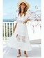 abordables Vestidos boho-Mujer Vestido de una línea Vestido Midi Blanco Media Manga Color sólido Primavera verano Escote en Pico 2021 S M L XL
