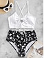preiswerte Bikini-Damen Bademode Bikinis Badeanzug mit Schnürung Bedruckt Blumen Geometrisch Weiß Bademode Stirnband Badeanzüge