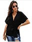 cheap Tops &amp; Blouses-Women&#039;s Blouse Solid Colored Shirt Collar Daily Short Sleeve Tops White Black Orange