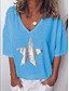 abordables T-shirts-Mujer Camiseta Un Color Manga Larga Escote en Pico Tops Top básico Blanco Negro Azul Piscina