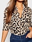 cheap Tops &amp; Blouses-Women&#039;s Shirt Leopard Shirt Collar Daily Long Sleeve Tops Red