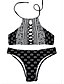 cheap Bikini-Women&#039;s Bikini Tankini Swimsuit Print Geometric Black Swimwear Halter Bathing Suits