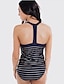 cheap Plus Size Swimwear-Women&#039;s Tankini Swimsuit Striped Navy Blue Plus Size Swimwear Bathing Suits