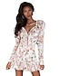 cheap Bodycon Dresses-Women&#039;s Sheath Dress White Long Sleeve Geometric V Neck Elegant Slim S M L