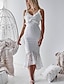 baratos Vestido elegante-Mulheres Vestido De Alça Vestido midi Branco Sem Manga Sólido quente Delgado S M L XL