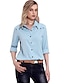 abordables Tops &amp; Blouses-Mujer Blusa Camisa Color sólido Cuello Camisero Tops Verde Trébol Blanco Azul Real
