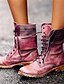 cheap Boots-Women&#039;s Boots Combat Boots Daily Solid Colored Mid Calf Boots Winter Flat Heel Round Toe Vintage Casual PU Lace-up Red Blue Brown