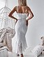 preiswerte Elegantes Damenkleid-Damen Trägerkleid Midikleid Weiß Ärmellos Solide heiß Schlank S M L XL