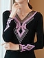 cheap Tops &amp; Blouses-Women&#039;s Plus Size Blouse Shirt Color Block V Neck Tops Black Purple Pink