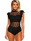 cheap Sexy Lingerie-Women&#039;s Lace Normal Sexy Bodysuits Nightwear - Polyester Solid Colored Black S M L / Zipper / Spring &amp;  Fall / Crew Neck / Zipper