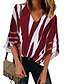 cheap Tops &amp; Blouses-Women&#039;s Shirt Striped V Neck Daily Half Sleeve Tops Black Pink Red