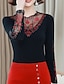 cheap Tops &amp; Blouses-Women&#039;s Blouse Shirt Color Block V Neck Tops Gold Red