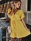 cheap Boho Dresses-Women&#039;s Sheath Dress Blue Black Wine Yellow Short Sleeve Solid Colored Spring &amp; Summer V Neck Elegant Slim 2021 S M L XL