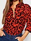 preiswerte Tops &amp; Blouses-Damen Hemd Leopard Hemdkragen Täglich Langarm Oberteile Rote
