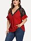 economico Top taglie forti-Per donna maglietta Liscio Monocolore Rotonda Top Rosso Giallo Rosa