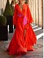 cheap Boho Dresses-Women&#039;s Sheath Dress Maxi long Dress Red Long Sleeve Black White Blue Solid Colored Patchwork Deep V Basic Belt Not Included S M L XL XXL 3XL