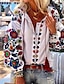cheap Tops &amp; Blouses-Women&#039;s Blouse Shirt Floral Flower Long Sleeve V Neck Tops Loose Basic Top White