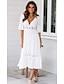 abordables Vestidos boho-Mujer Vestido de una línea Blanco Media Manga Color sólido Escote en V Profunda S M L XL