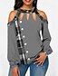 cheap Tops &amp; Blouses-Women&#039;s Blouse Color Block Round Neck Daily Long Sleeve Loose Tops Blue Gray Red